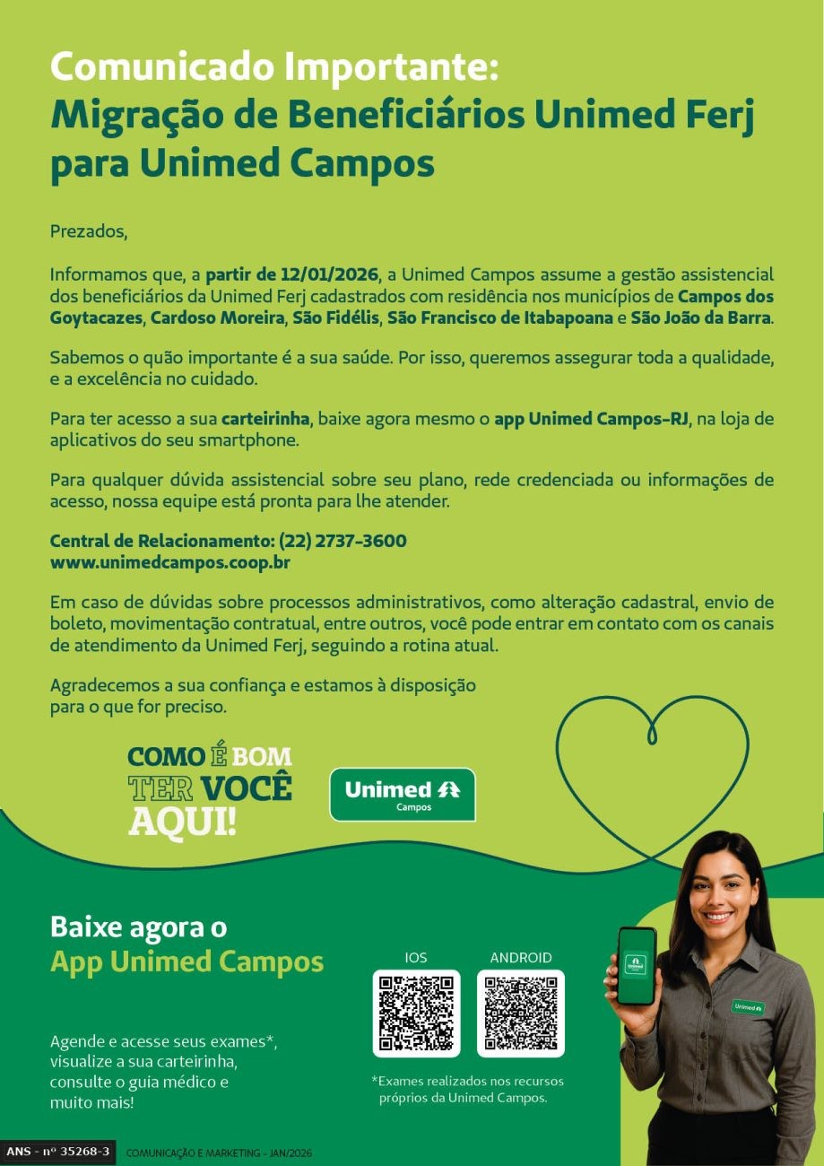 Unimed Campos assume atendimento de clientes da Unimed FERJ