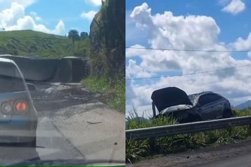 Caminhão tomba em Bom Jesus do Itabapoana e deixa feridos na BR-356