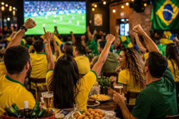 Estreia do Brasil na Copa do Mundo mobiliza torcedores nas ruas, bares e restaurantes