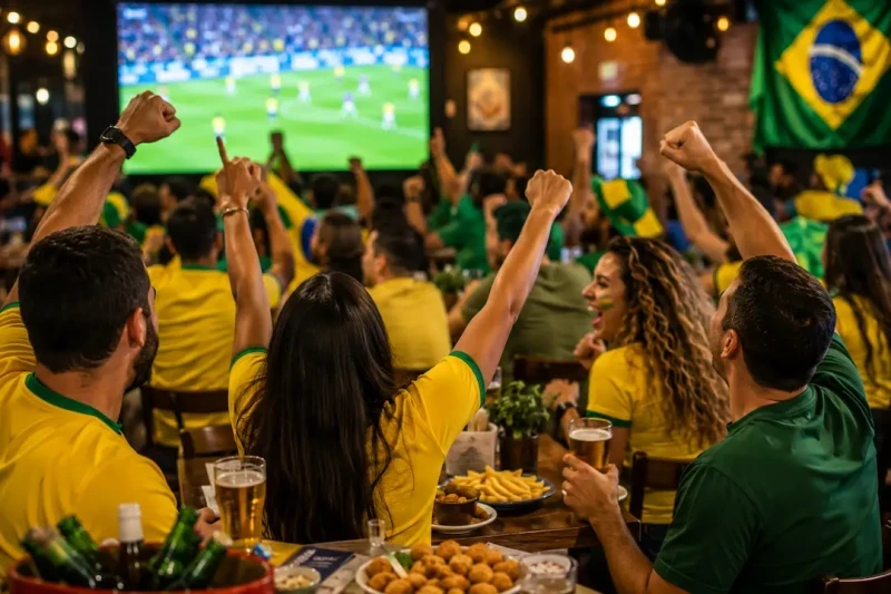 Estreia do Brasil na Copa do Mundo mobiliza torcedores nas ruas, bares e restaurantes