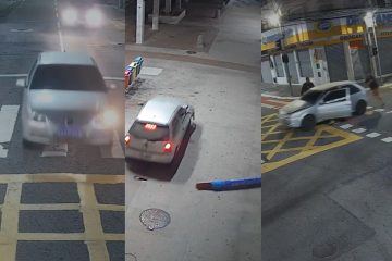 Carro invade calçadão e destrói torre de monitoramento em Macaé